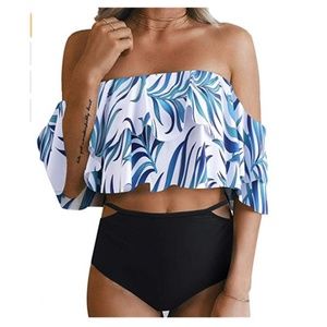 Off the Shoulder Bathing Suit Blue Reef Top